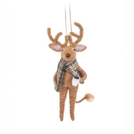 Reindeer with Coffee Felt Decoration