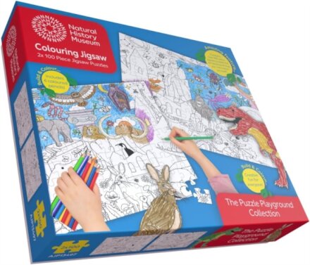 Kids' Colouring Jigsaw 2 x 100 Piece Puzzles Set (Includes 6 Colouring Pencils)