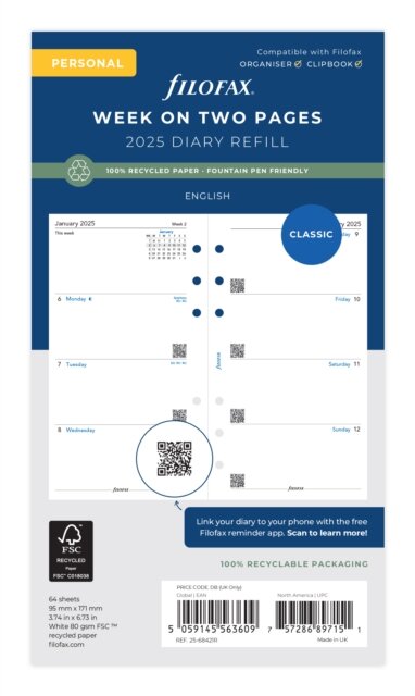 Personal Week On Two Pages English Monday Start Recycled Paper 2025