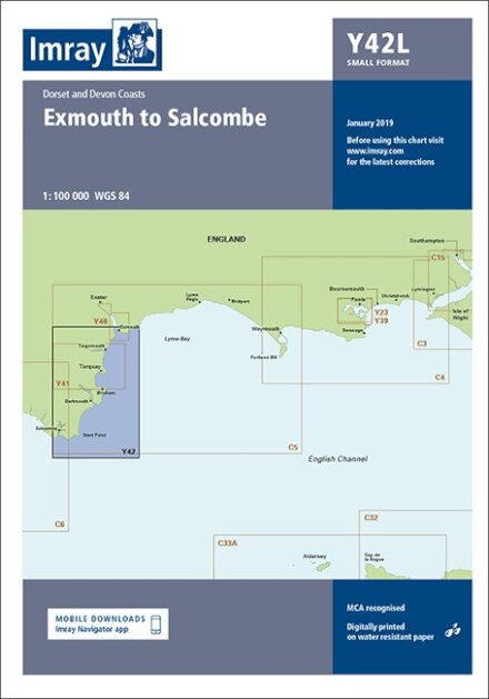 Imray Chart Y42 Laminated : Laminated Y42 Exmouth to Salcombe (Small Format) : ICY42-1LSF
