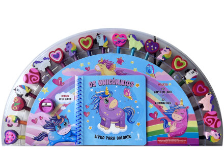 Os Unicórnios - Livro para Colorir com 20 lápis + 20 Borrachas