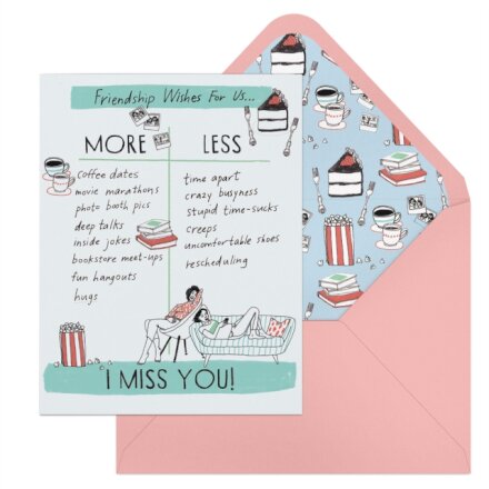 6-Pack Em & Friends Julia Rothman Miss You Friend More/Less Greeting Cards