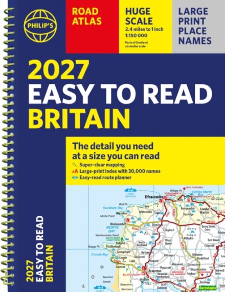 Philip's 2027 Easy to Read Road Atlas of Britain (A4 Spiral)