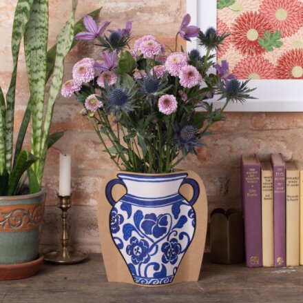 Cardboard Vase Sleeve - Blue & White Floral